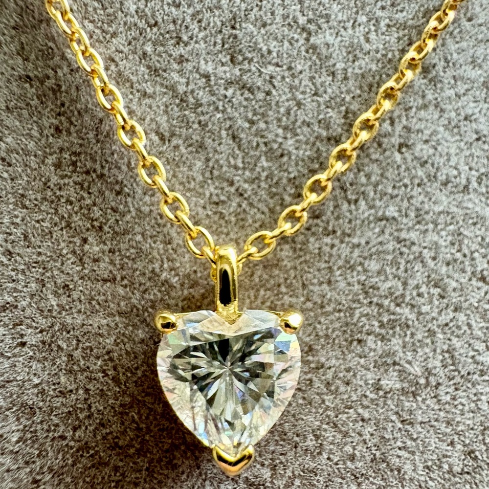Gorgeous Moissanite Heart Pendant on Gold 925 Sterling Silver Necklace!